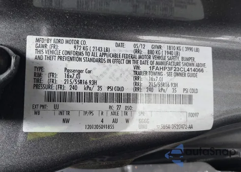 2012 Ford Focus Se from USA, damaged, VIN 1FAHP3F23CL414066